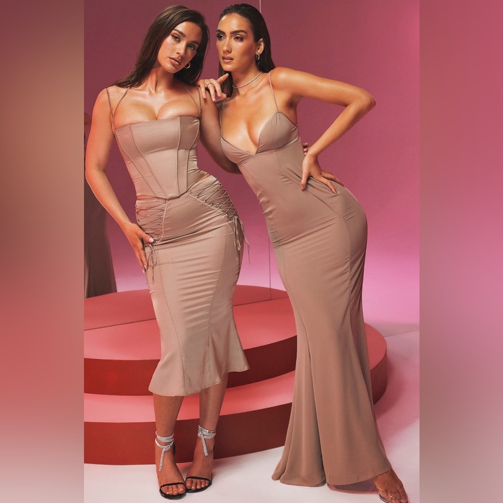 HOUSE OF CB 'Loren' Latte Corset Maxi Dress - Picture 7 of 11